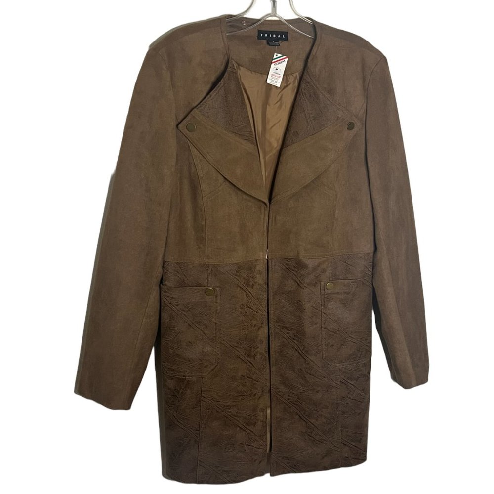 NWT Vintage Tribal Faux Suede and Leather Fully Lined Coat in Butterscotch, Sz 8